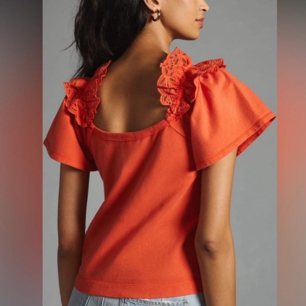 Pilcro Eyelet Ruffle Cotton Top